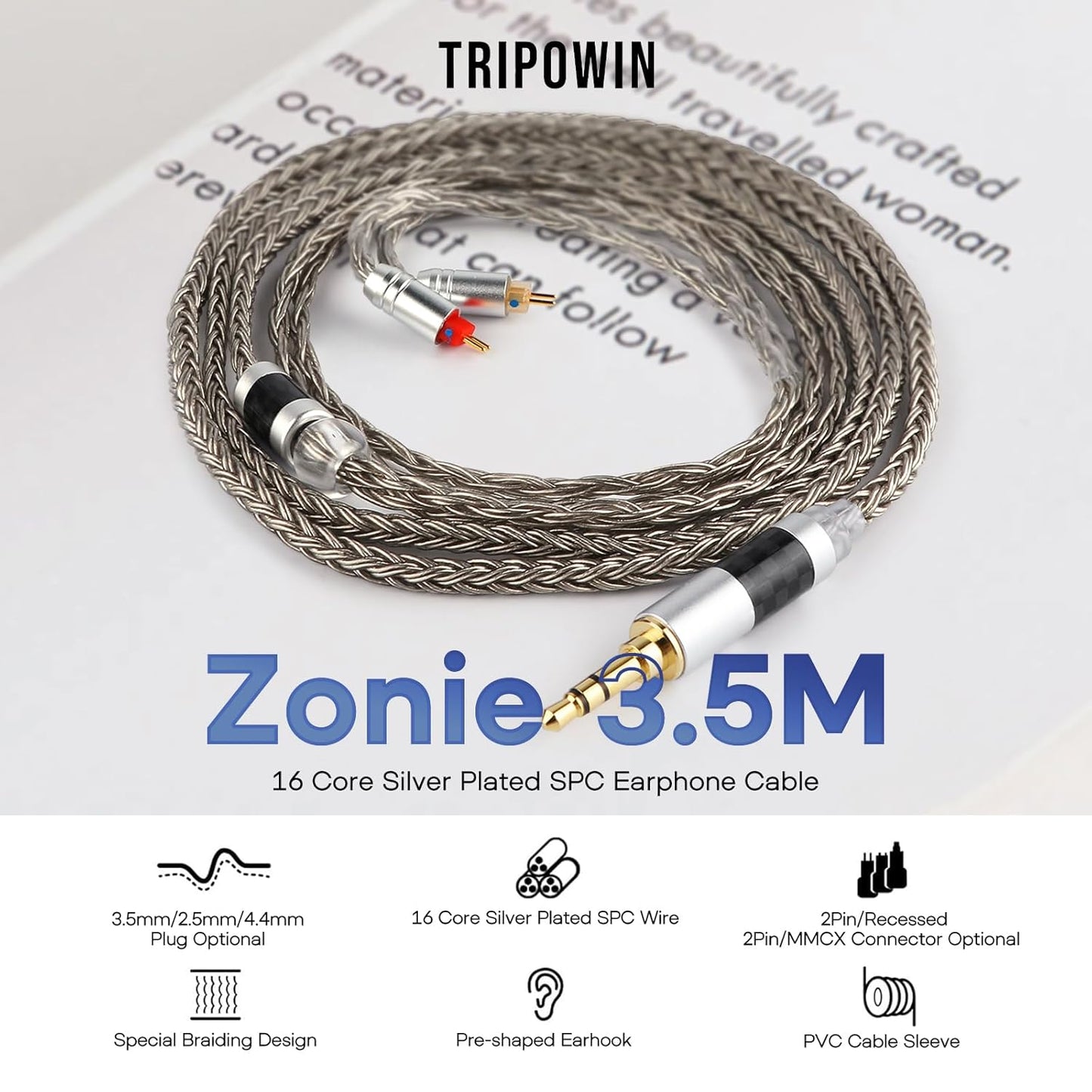 Zonie 16 Core Silver Plated Cable SPC Earphone Cable for KZ ZSX, ZSN Pro, ZS10 Pro Nf2U, QDC Iems(Qdc-2.5Mm, Grey)