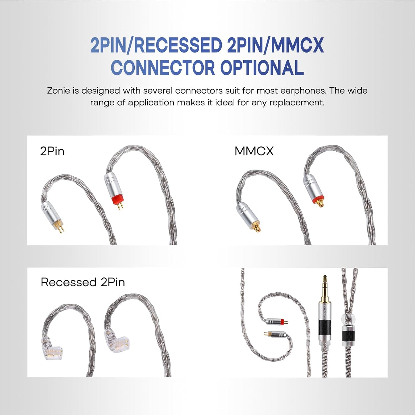 Zonie 16 Core Silver Plated Cable SPC Earphone Cable for KZ ZSX, ZSN Pro, ZS10 Pro Nf2U, QDC Iems(Qdc-2.5Mm, Grey)